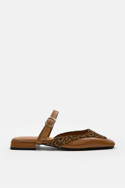 NILUFARR Papuci de damă Samu Taba din piele naturală cu model leopard