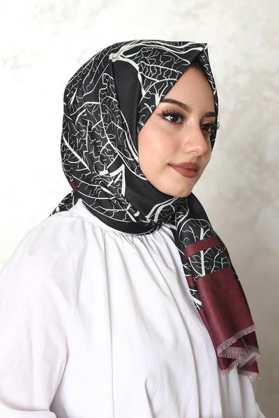 AFVENTE Marble Pattern Burgundy Cotton Shawl