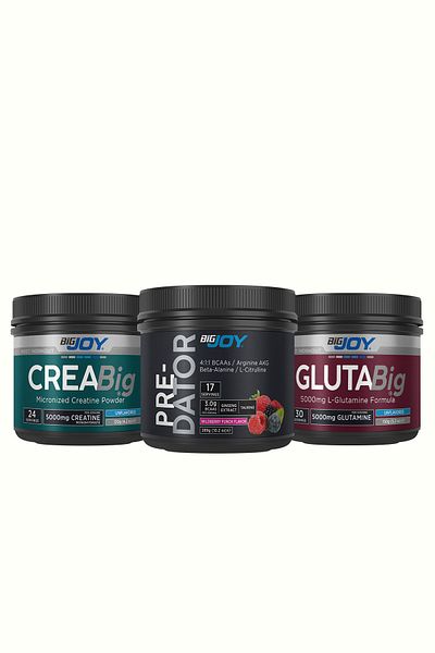 Bigjoy Sports Pre-Dator(Preworkout)Forest Fruit 289g+ Glutabig(Glutamine)150Gr +Creabig(Creatine)120Gr (Flavorless)