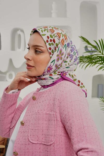 AFVENTE Μαλακό βαμβακερό κασκόλ με ροζ λουλούδια