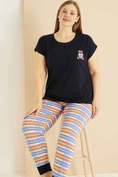 Siyah İnci Set de pijamale supradimensionate din bumbac cu model negru Curve Plus Size 25103751