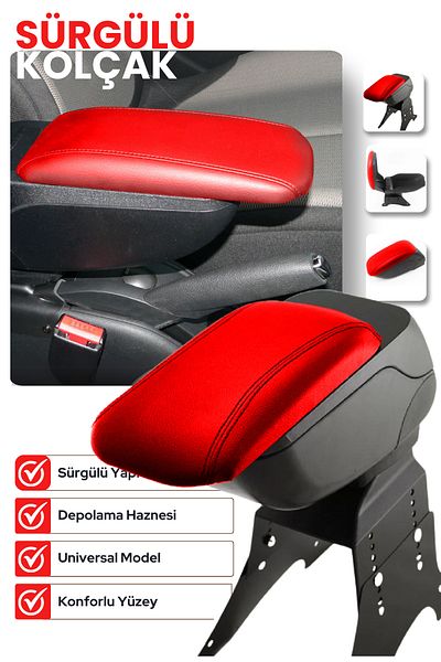 Kingstar Universal Red Stitched Leather Surface Sliding Armrest