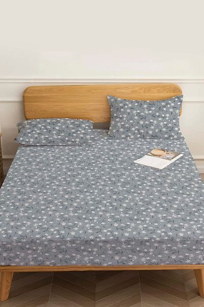 Rivaİstanbul Double Bed Sheet Gray Daisies Cotton