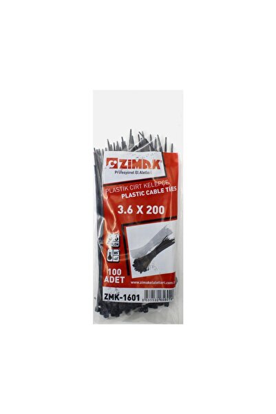 zimak 3.6x200 Mm Plastik Kelepçe Cırt Kelepçe Siyah 100 Lü Paket Zmk-1601