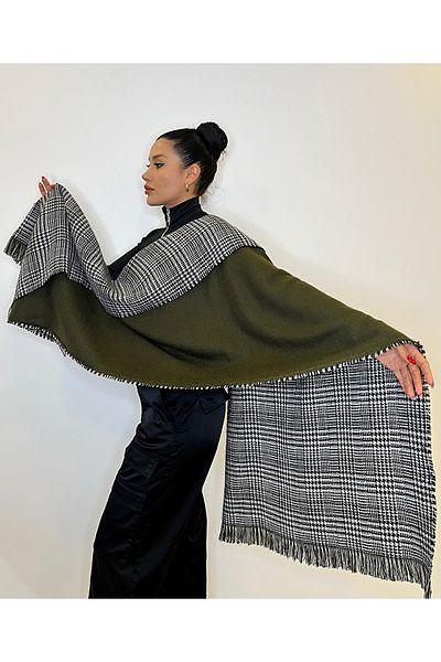 asalya Plaid Pattern Wool Knitwear Winter Shoulder Shawl