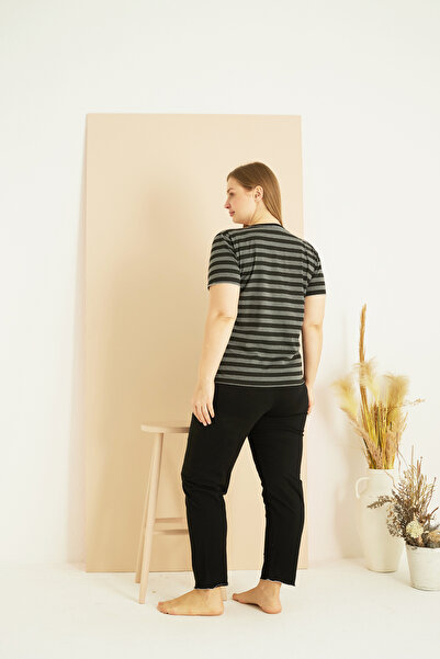 Siyah İnci Black Anthracite Line Pattern Large Size Cotton Battle Boy Pajamas 25103771