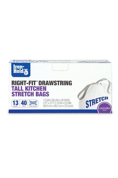 Iron-Hold 40-Piece Lavender Scent Right-Fit Drawstring Closure Tall Kitchen Stretch Bags 13 Gal