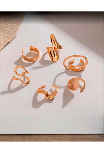 ELMATOLYE Women's Vintage Minimal Ring Set Brass Plated Jewelry Set