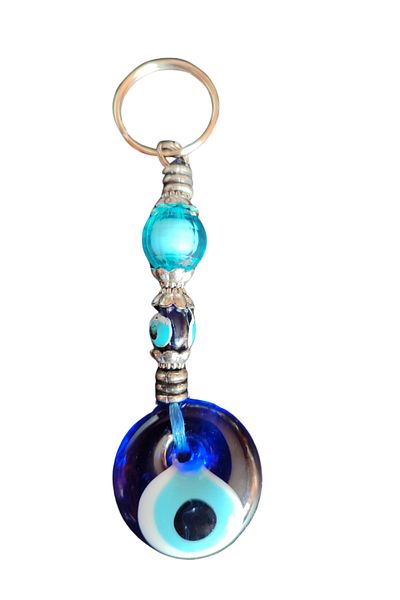 onyyapim Blue Stone Bag Ornament Keyring with Glass Evil Eye Beads