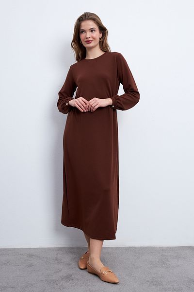 Know Φόρεμα Zara Crep με καφέ μέση