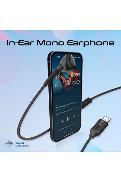 Promate Mono Earbuds With Lightning Connector, With Mic, Noise Isolation.