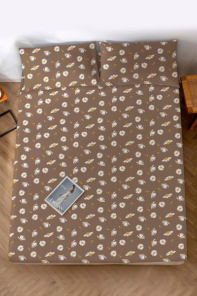 Rivaİstanbul Double Bed Sheet Brown Daisy Cotton