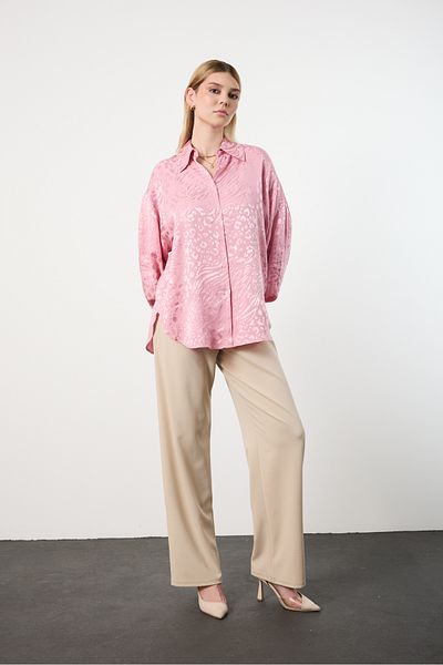 PERA MODA Cămașă elegantă jacquard cu mânecă cu balon