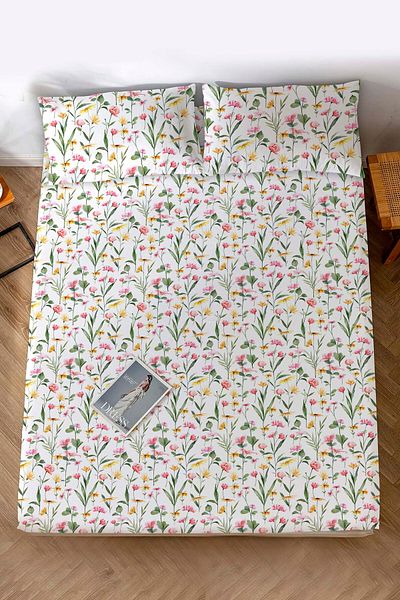 Rivaİstanbul Double Cotton Bed Sheet Botanical Motif