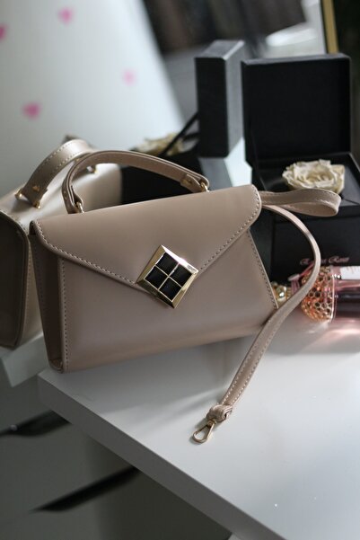 Moom Bag Women's Mink Matte Texture Square Handbag with Gold Accessory Detail