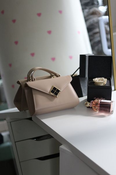 Moom Bag Women's Nude Matte Texture Square Handbag with Gold Accessory Detail