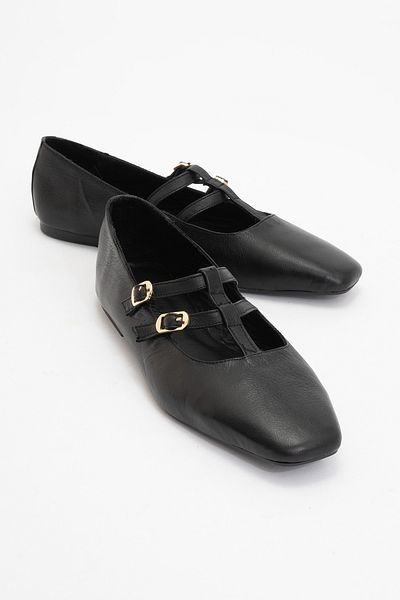 LuviShoes Γυναικεία παπούτσια μπαλαρίνας STARLING Black Skin Γνήσιο δέρμα