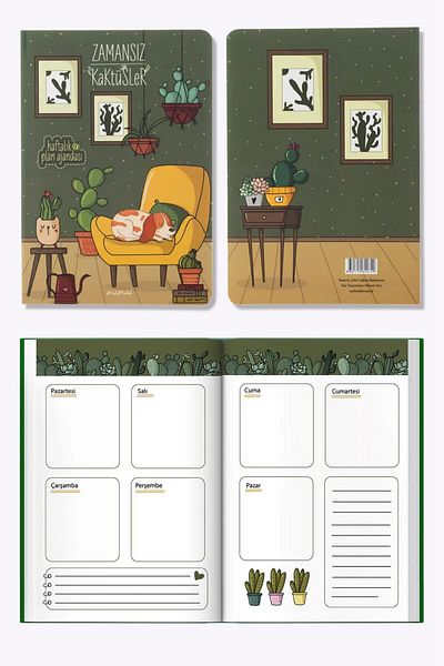 Meli Melek Cactus Patterned Timeless Agenda Set 122 Yp. 4 Pcs 15X21.5 cm