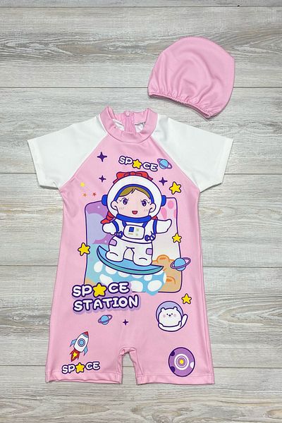 My Kids Wear Cartoon Patterned Zippered Boned Girl's Swimsuit