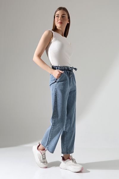 ensade Wide Leg Trousers with Elastic Waist and Self-Belt