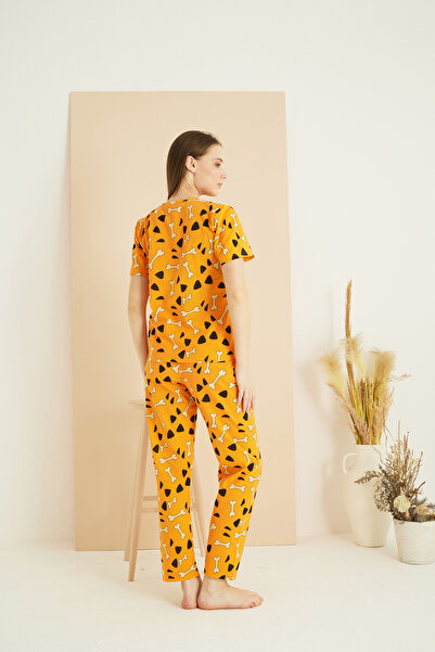 Siyah İnci Помаранчевий візерунок Велосипедний комір В'язаний піжамний комплект 25103190