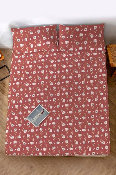 Rivaİstanbul Cotton Double Bed Sheet - Dusty Rose Daisy
