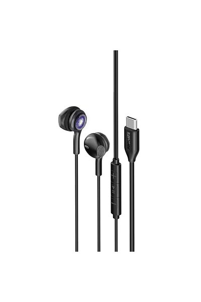 Promate Earphones With USB-C Connector, In-Ear USB-C HD Wired Earbuds With RGB Lights, Microphone.