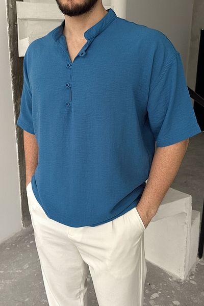 Livio Ferri Ανδρικό πουκάμισο με κοντό μανίκι με γιακά με μισό πατιλέτα Soro
