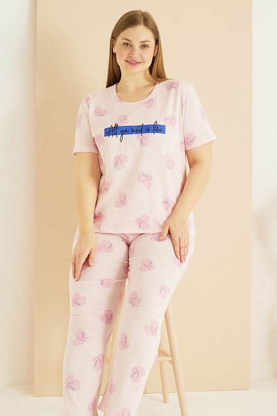 Siyah İnci Σετ πιτζάμες από βαμβακερό ροζ σχέδιο Curve Plus Size Oversize 25103738