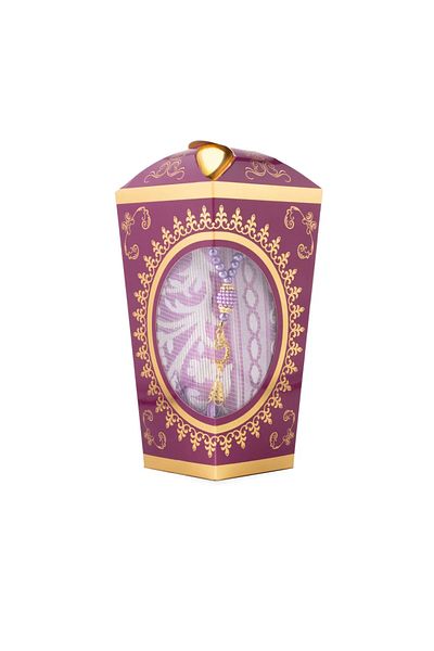 Hayrat Neşriyat Ramadan Lantern Prayer Beads + Prayer Rug Gift Set (Kraft Acetate Box, Purple)