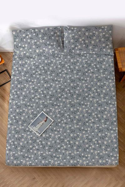 Rivaİstanbul Double Bed Sheet Gray Daisies Cotton