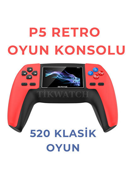 TİKWATCH P5 Retro Oyun Konsolu 520 Klasik Oyunlar Serisi Kırmızı Renk