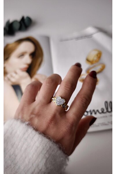 VOBEEYKU خاتم قابل للتعديل بتفاصيل شكل قلب بلونين من سلسلة خاصة من حجر الزركون