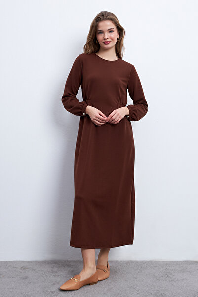 Know Hnědé šaty Zara Crep s detailem v pase