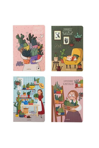 Meli Melek Cactus Patterned Timeless Agenda Set 122 Yp. 4 Pcs 15X21.5 cm