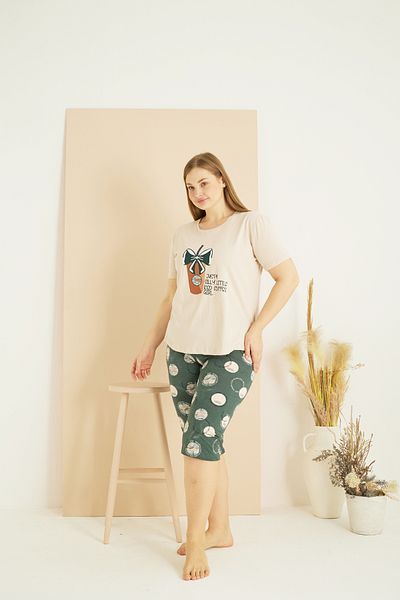 Siyah İnci Σετ βαμβακερό κάπρι με σχέδιο Curve Plus Size Oversize 25102730