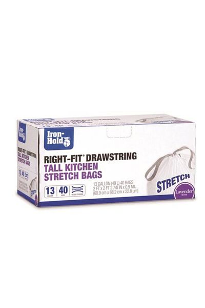 Iron-Hold 40-Piece Lavender Scent Right-Fit Drawstring Closure Tall Kitchen Stretch Bags 13 Gal