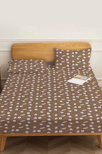 Rivaİstanbul Double Bed Sheet Brown Daisy Cotton