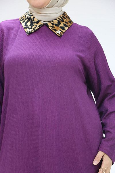 Eslina 58012 Large Size Combination Men's Collared Wrap Tunic - Plum