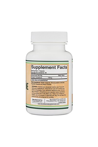 Double Wood Supplements S-Acetyl L-Glutathione Capsules - 100mg, 60ct (Antioxidant, Non-GMO, Gluten-Free) by Double Wood