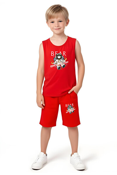 panios kids Bear Space Štampano Majica i šorti za dečake Set gornjeg i donjeg...