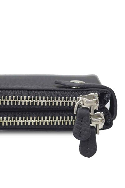 GUARD Матовий чорний шкіряний гаманець з подвійною блискавкою та відділенням для телефону - GRD250301WT1576