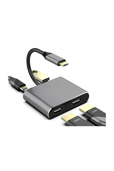 Platoon PL-5580 4 İn 1 Type-C to 2X HDMI + USB+Type-C Çevirici Dönüştürücü