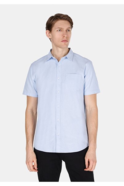 Colin's Regular Fit Shirt Neck Plain Men's Blue Short Sleeve Shirt