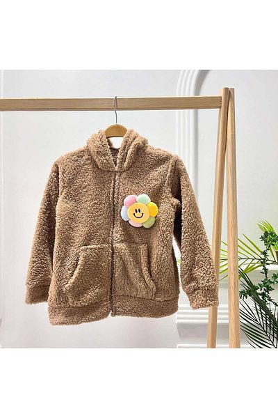 TRENDİMİZBİR Unisex Παιδικό φούτερ Welsoft με κουκούλα καφέ με τσέπη