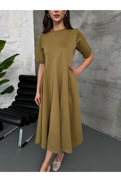 Elif Özbey Butik Φούστα Olive Flounced Midi Modal Φόρεμα