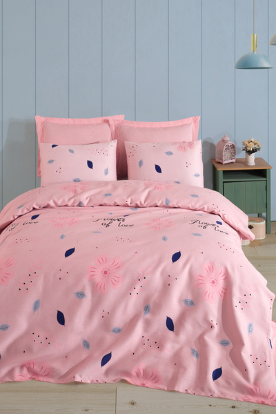 Enlora Home Desenli Pike Seti Çift Kişilik FlowerOfLove Pudra (Pike+Yastık Kı...