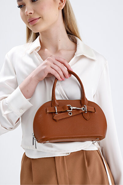 Miales Taba %100 Hakiki Deri Çift fermuar ve Uzun Askı Detaylı Kadın El ve Om...