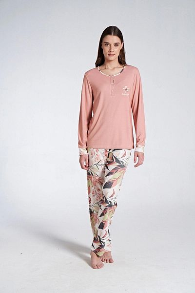 gd goldoremi 1742 Women's Melisa Fabric Patterned Long Sleeve Pajama Set