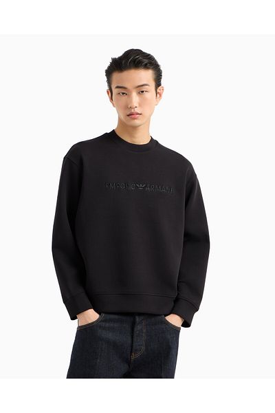 Emporio Armani Men's Woven Fabric Regular Fit Round Neck Long Sleeve Black Sweatshirt Em 001126   Af10013-Uc001